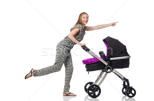 Happy mom with her baby in pram Stock photo © Elnur