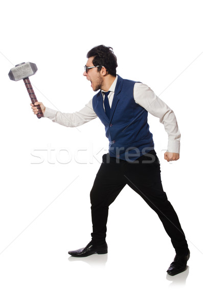 Young man holding hammer isolated on white Stock photo © Elnur