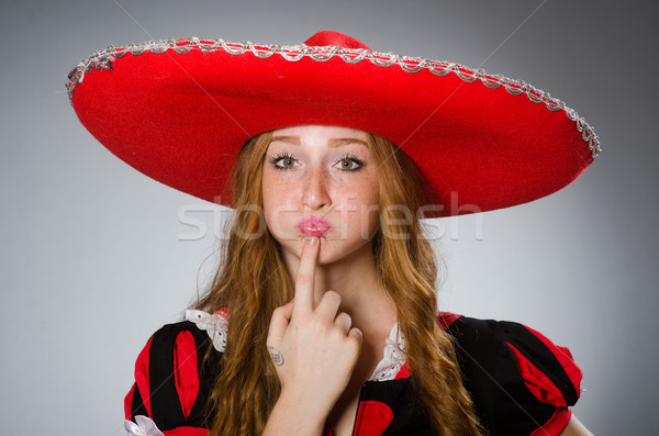 Mexican woman wearing sombrero hat Stock photo © Elnur