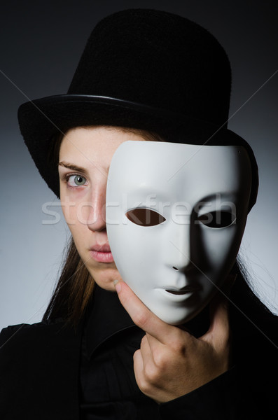 Kobieta maska funny twarz pracownika twarze Zdjęcia stock © Elnur