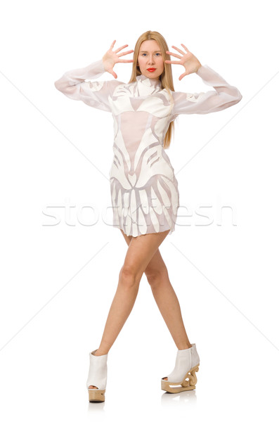 Сток-фото: женщину · белое · платье · изолированный · белый · девушки