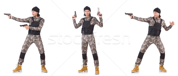 Foto stock: Soldado · arma · aislado · blanco · mano · hombre