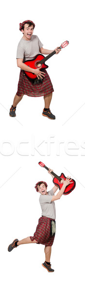 Stock photo: Scotsman playing guitar isolated on white