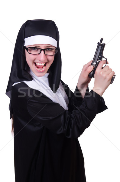 Calugarita pistol izolat alb femeie fată Imagine de stoc © Elnur