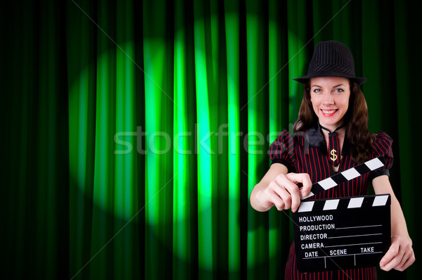 [[stock_photo]]: Femme · gangster · film · film · fond · sécurité