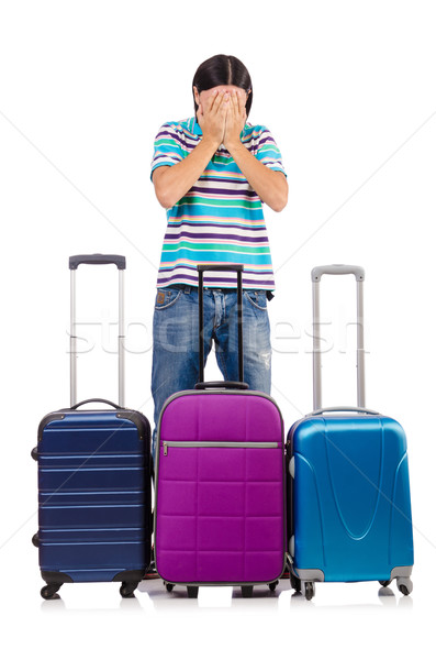 Imagine de stoc: Călători · vacanţă · bagaje · alb · fericit · fundal