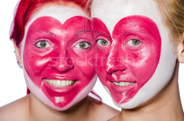 Foto stock: Mulher · coração · cara · pintura · isolado · branco