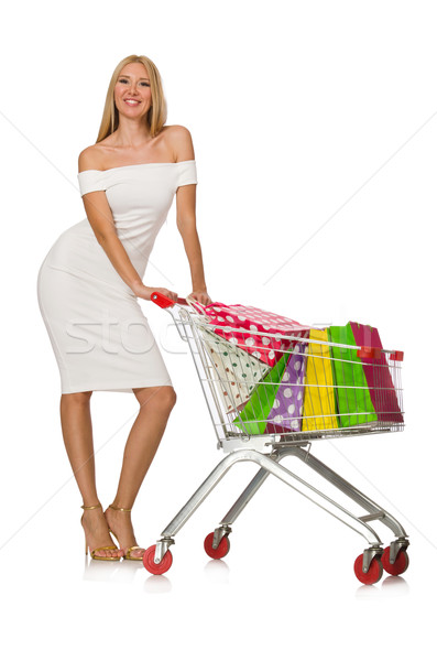 Nő vásárlás izolált fehér boldog háttér Stock fotó © Elnur