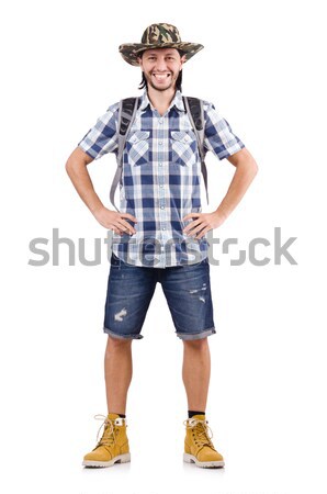 Stock photo: Young traveller with backpack isolated on white
