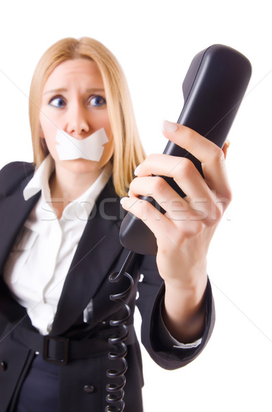 Woman with her mouth sealed isolated on white Stock photo © Elnur