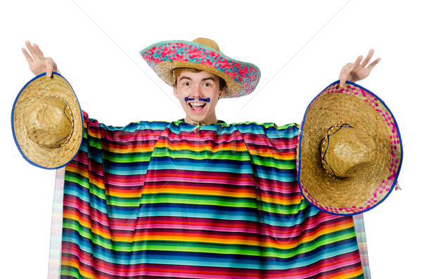 Foto stock: Engraçado · jovem · mexicano · falso · bigode · isolado