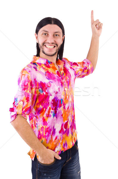 Stockfoto: Man · roze · shirt · geïsoleerd · blanke · man · witte