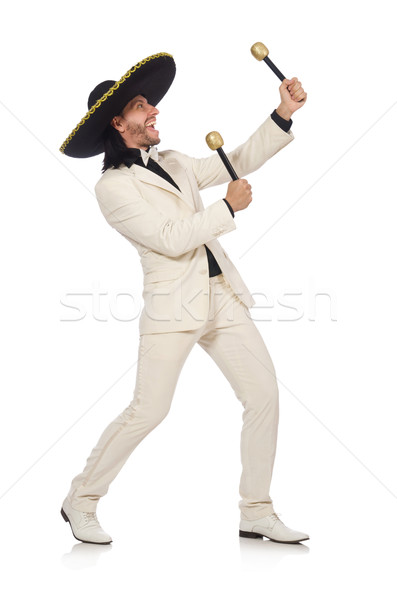 Funny mexican in suit holding maracas isolated on white Stock photo © Elnur