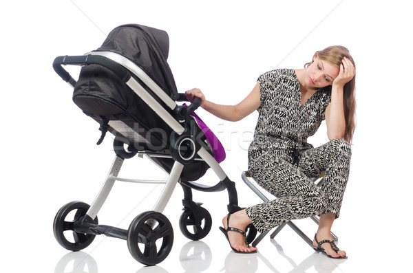 Stockfoto: Gelukkig · moeder · baby · kinderwagen · vrouw · familie