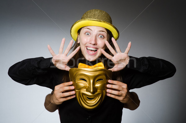 Foto d'archivio: Donna · maschera · divertente · faccia · lavoratore · facce