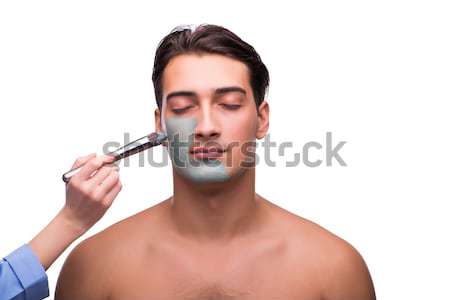Stock photo: Beautiful woman during make-up cosmetics session