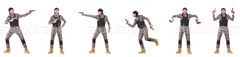 Stock photo: The soldier with gun isolated on white