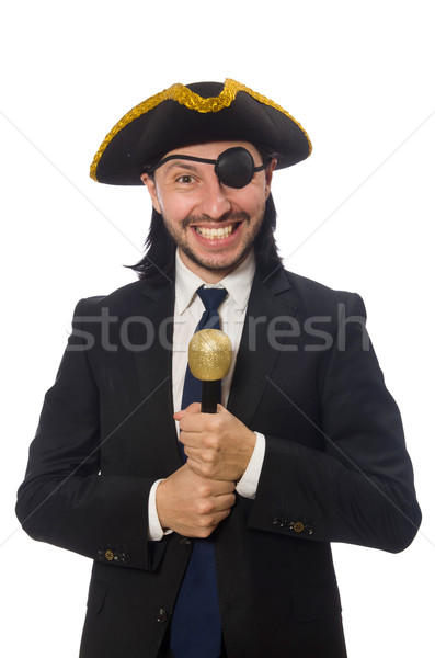 Pirate businessman holding the microphone isolated on white Stock photo © Elnur