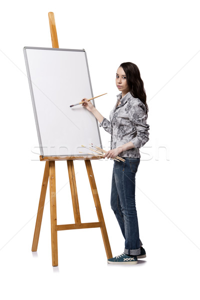Stock photo: Female artist drawing picture isolated on white background