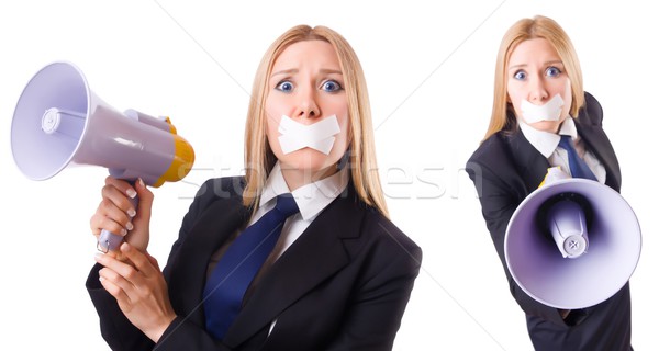 Businesswoman in censorship concept isolated on white Stock photo © Elnur