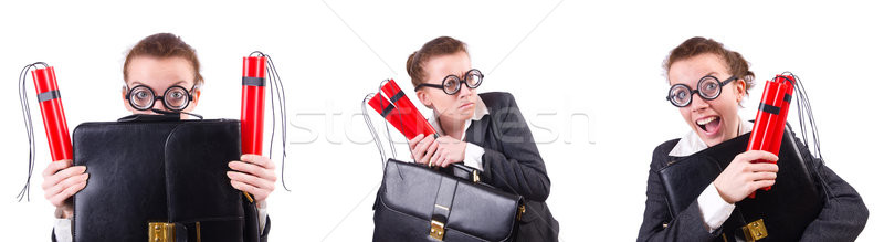 Woman businesswoman with dynamite stick isolated on white Stock photo © Elnur