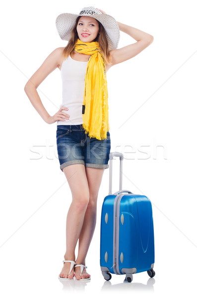 Foto stock: Mujer · vacaciones · de · verano · aislado · blanco · nina · feliz