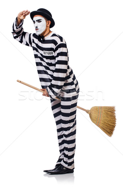 Prisoner with broom isolated on the white Stock photo © Elnur