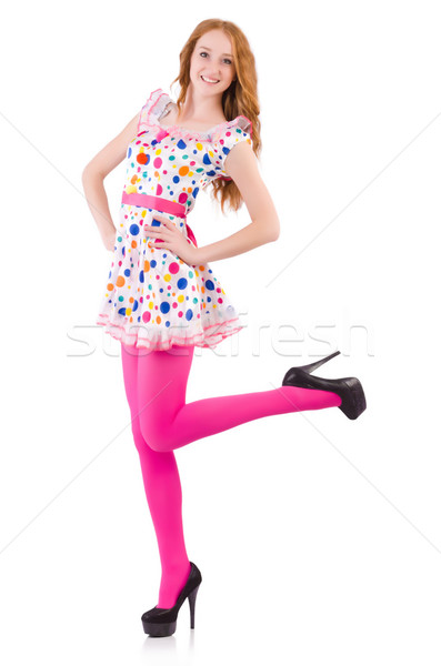 Young model with pink stockings on white Stock photo © Elnur