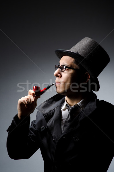 Funny detektyw rury hat oka twarz Zdjęcia stock © Elnur
