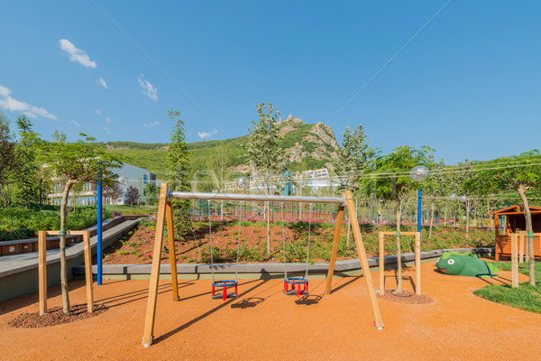 Stock foto: Kinder · Spielplatz · hellen · Sommer · Tag · Baum