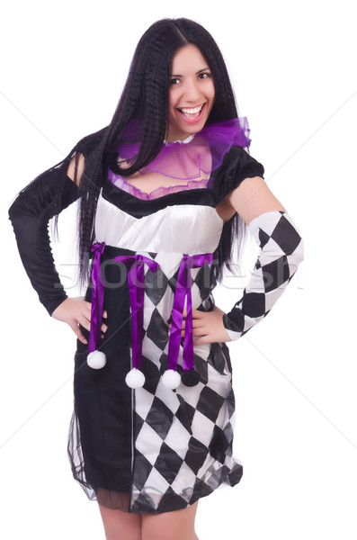 Pretty girl in harlequin costume isolated on white Stock photo © Elnur