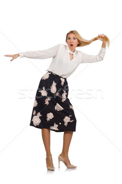 Pretty girl in black skirt with flowers isolated on white Stock photo © Elnur