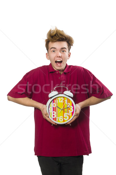Student holding alarm clock isolated on white Stock photo © Elnur