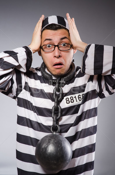 Stock photo: Funny prisoner in chains isolated on gray