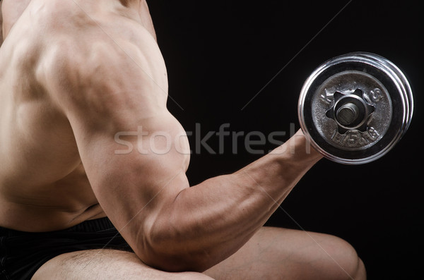 Muscular ripped bodybuilder with dumbbells Stock photo © Elnur