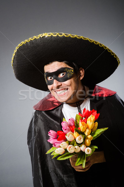 Personne Sombrero Chapeau Drôle Fleurs Photo Stock