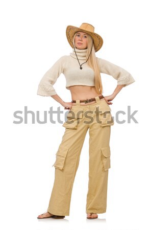 Pretty woman in beige trousers isolated on white Stock photo © Elnur