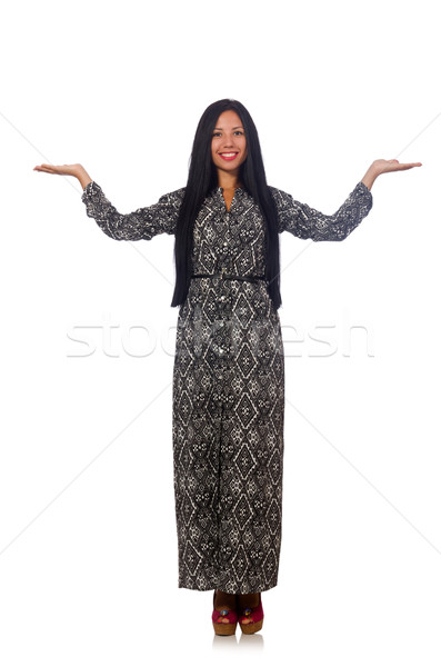 Siyah saçlı kadın uzun gri elbise yalıtılmış Stok fotoğraf © Elnur