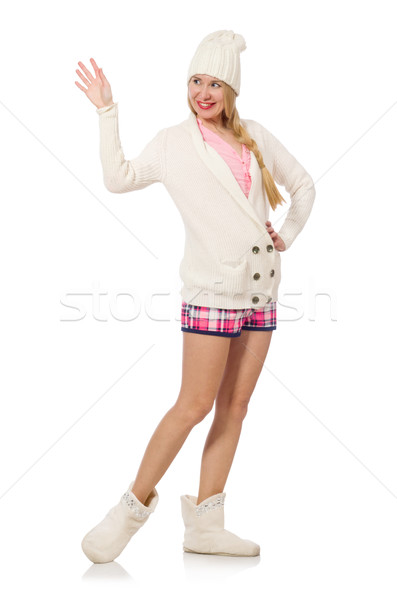 Stock photo: Pretty smiling girl saying goodbye isolated on white