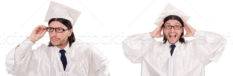 Stockfoto: Jonge · man · klaar · universiteit · afstuderen · papier · student