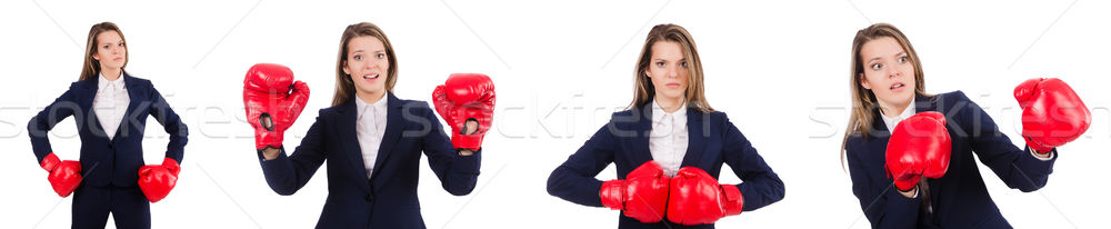 Woman businesswoman with boxing gloves on white Stock photo © Elnur