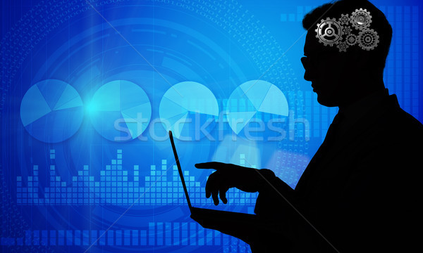 Artificial intelligence concept with man and laptop Stock photo © Elnur