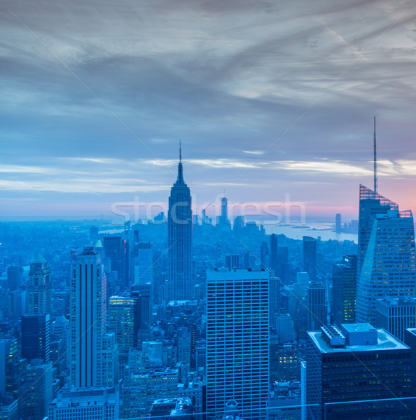 Foto stock: Vista · Nueva · York · Manhattan · puesta · de · sol · negocios · cielo