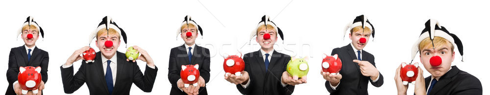 Clown with piggybank in funny concept Stock photo © Elnur