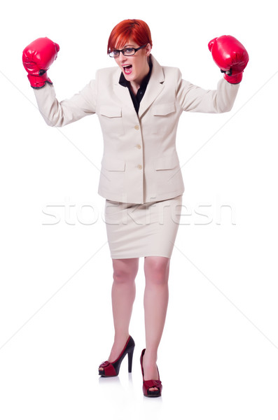 Femme femme d'affaires gants de boxe blanche affaires main [[stock_photo]] © Elnur