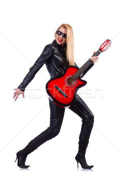 Woman guitar player in leather costume Stock photo © Elnur
