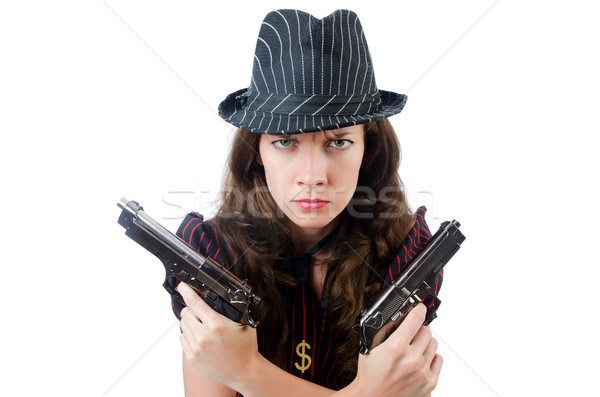 Stockfoto: Jonge · vrouw · gangster · pistool · witte · vrouw · sexy