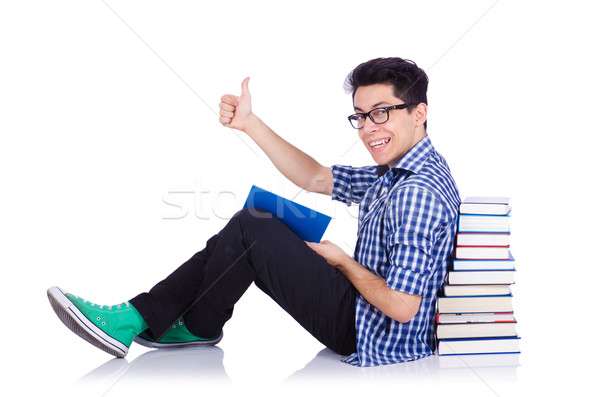 Student with lots of books on white Stock photo © Elnur