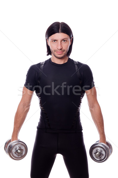 Man training with dumbbells on white Stock photo © Elnur