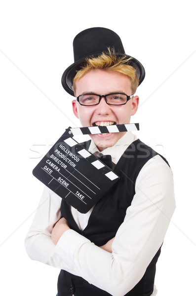 Funny man with movie clapper clapboard Stock photo © Elnur